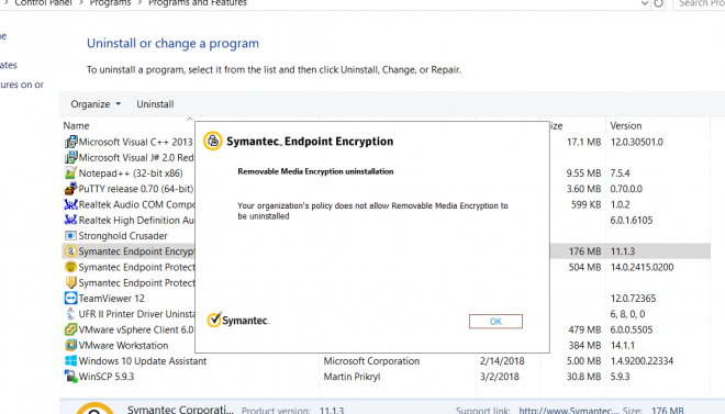 unable to uninstall symantec endpoint